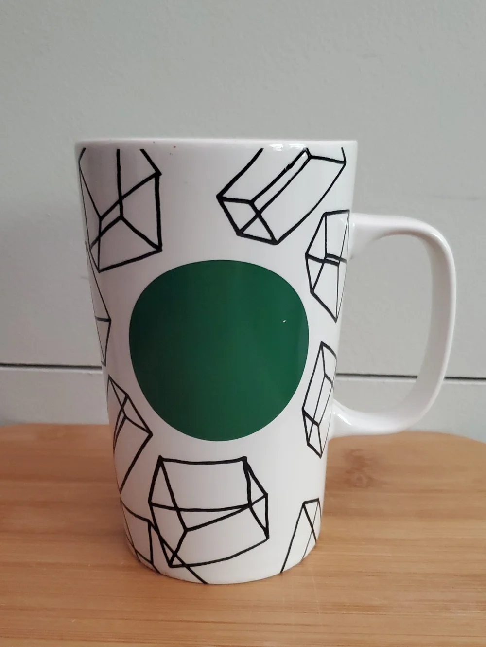Starbucks White Mug with Green Circle and Black Geometric Print